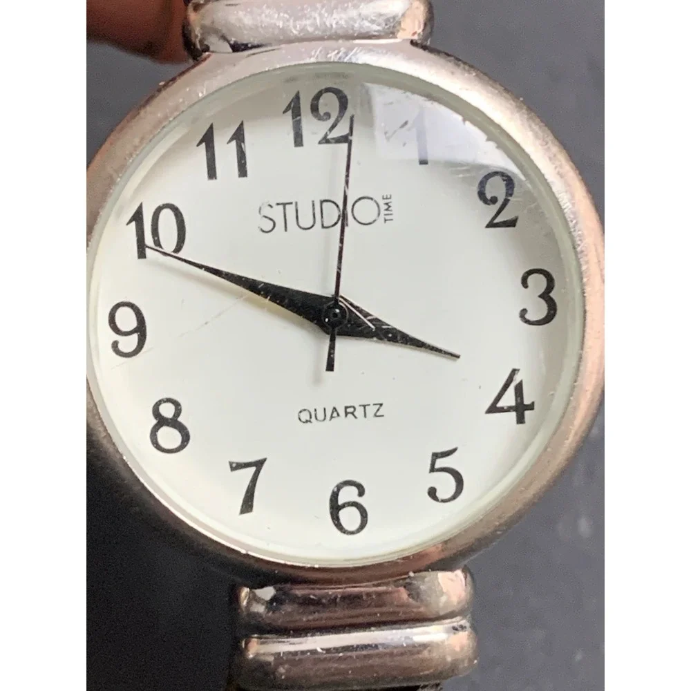 Studio Time Womens Watch Silver Tone White Dial Black Croc Cuff Bangle STD024T